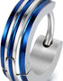 316L Surgical Steel Striped Blue/Black Men Women Hypoallergenic Hoop Earrings
